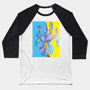 Iris Watercolor Painting - Yellow and Blue Baseball T-Shirt